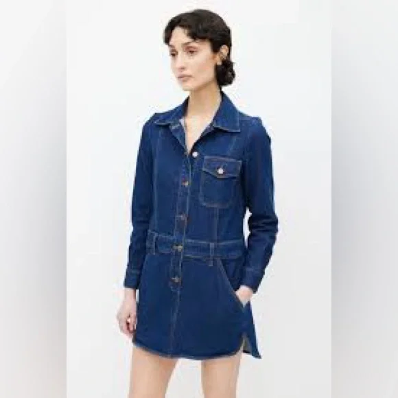 Like New See by Chloe Denim Long Sleeve Shirt Polo Dress FR 40 US 8